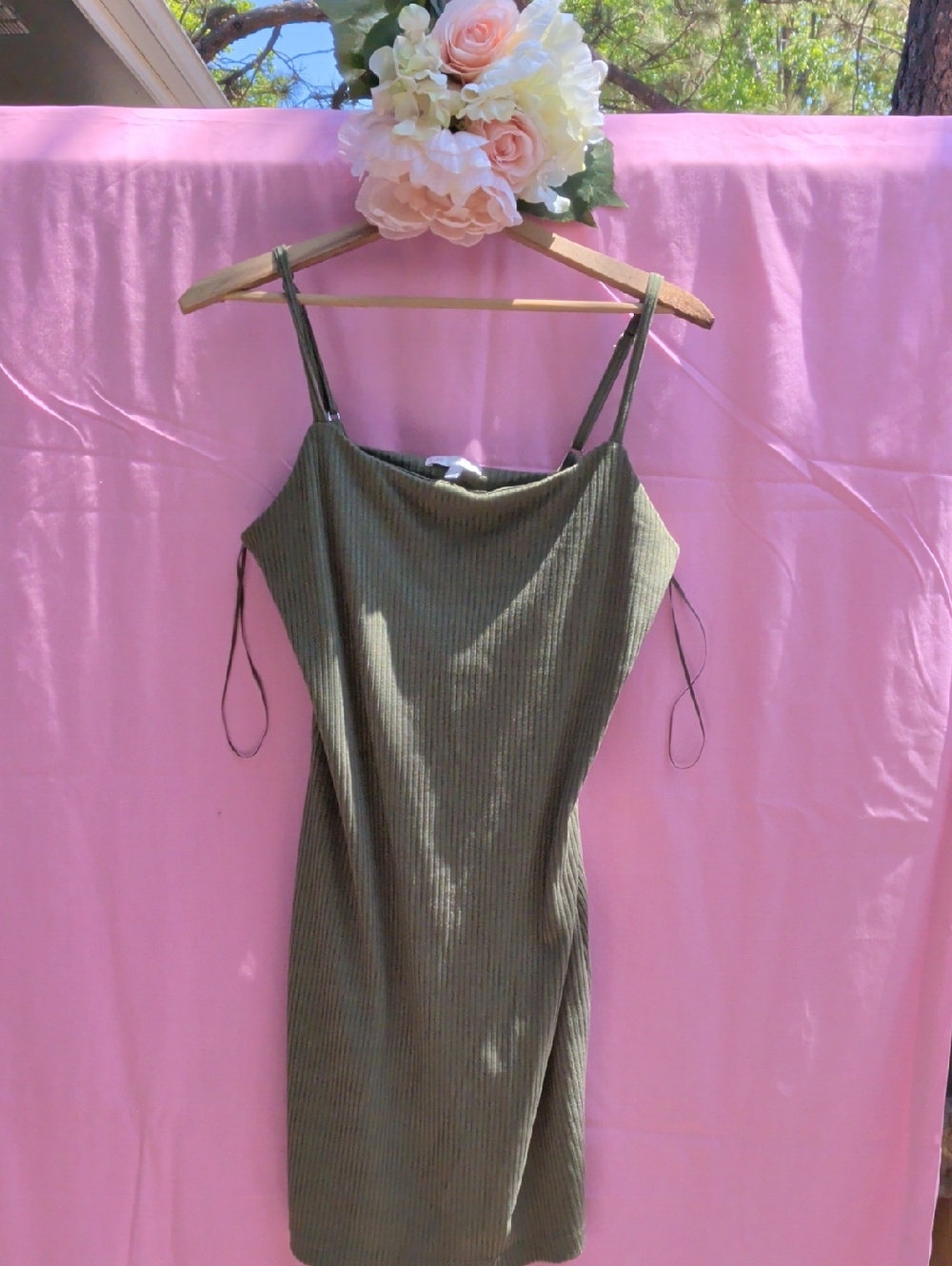 GBG Los Angeles Olive Ribbed Slip Dress - Sleeveless Mini